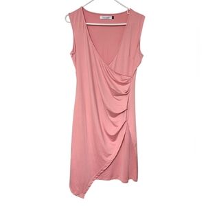 Glory Sunshine Petal Pink Asymmetrical Ruched Bodycon Cocktail Dress Size Large